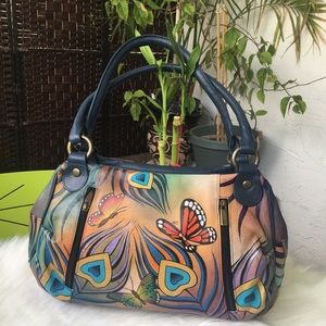 NWT Anuschka Painted Leather Bag Flying Peacock